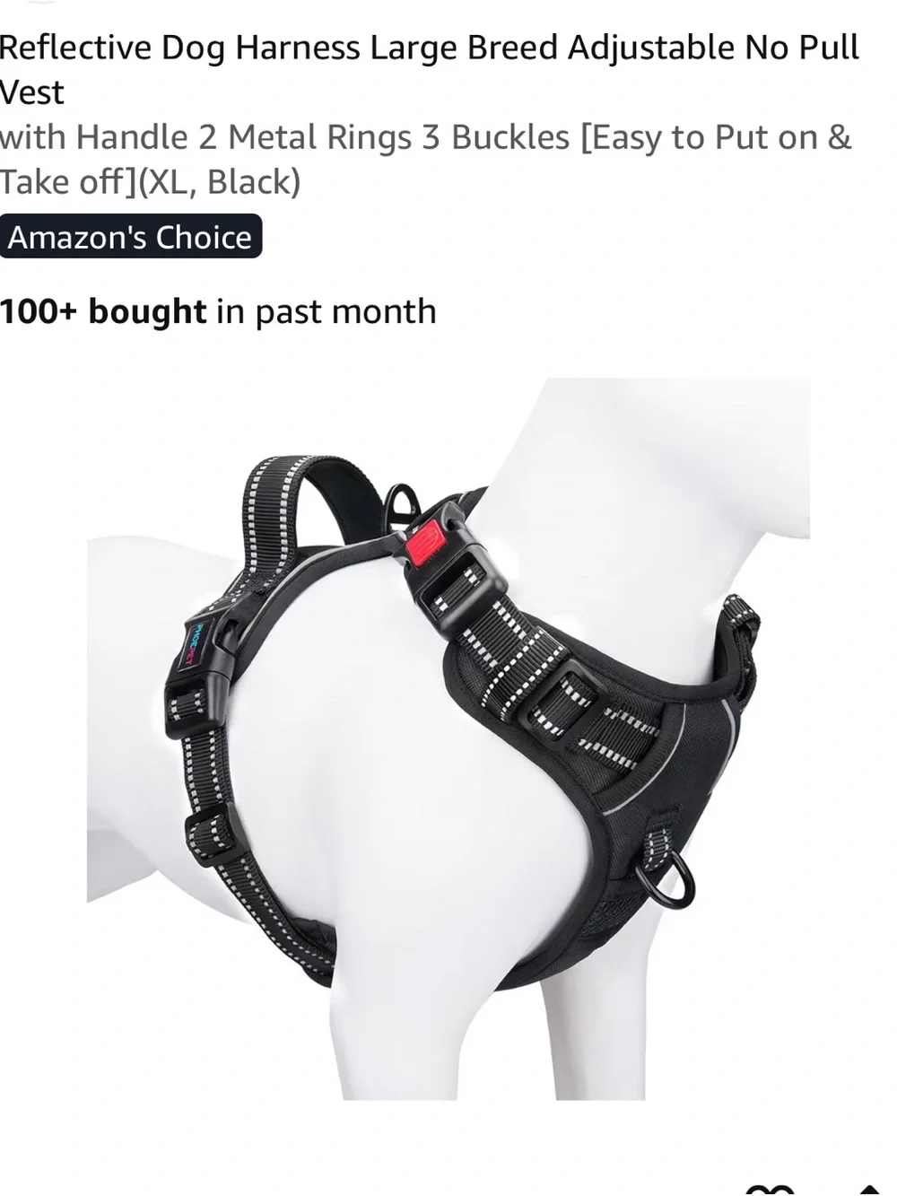 XL Reflective No-Pull Dog Harness with Handle — Black